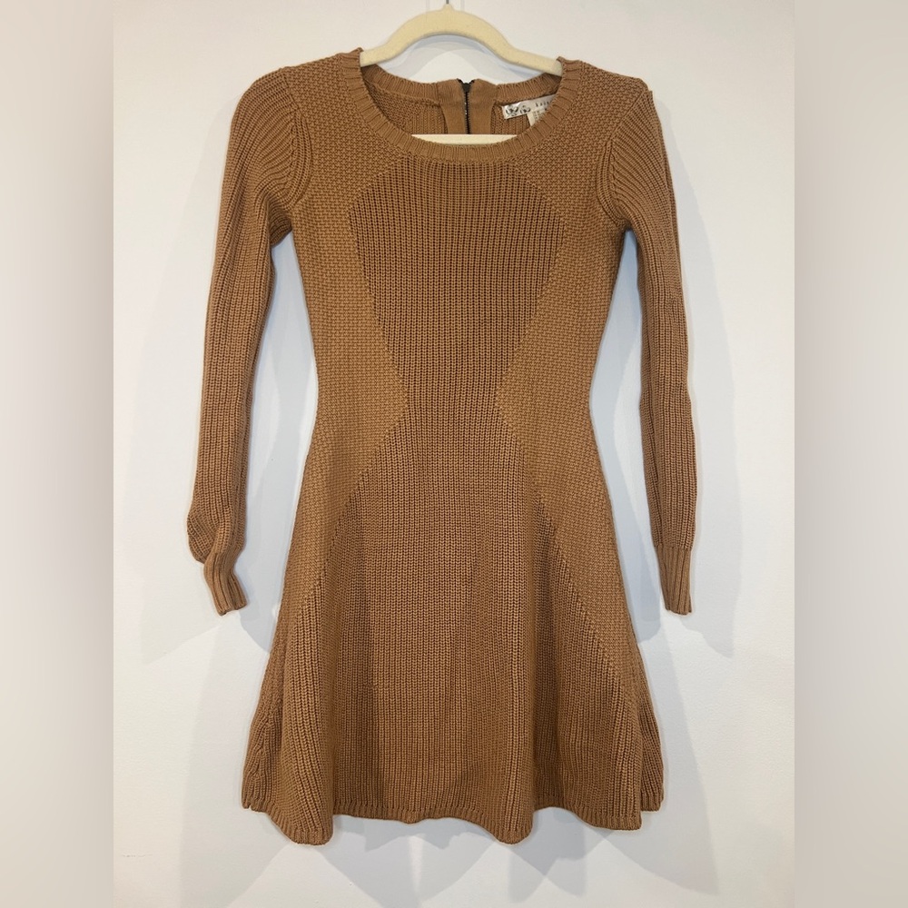 Camel Long Sleeve Sweater Dress